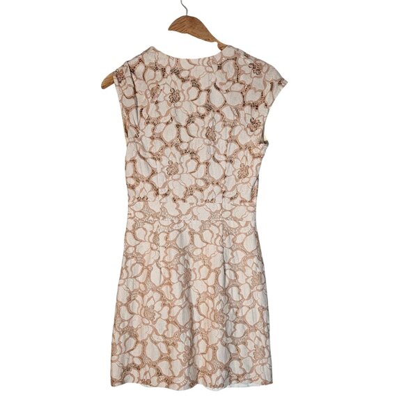 Free People Lace Mini Dress Beige XS Feminine Romantic Boho Chic Cottage core - Picture 3 of 14